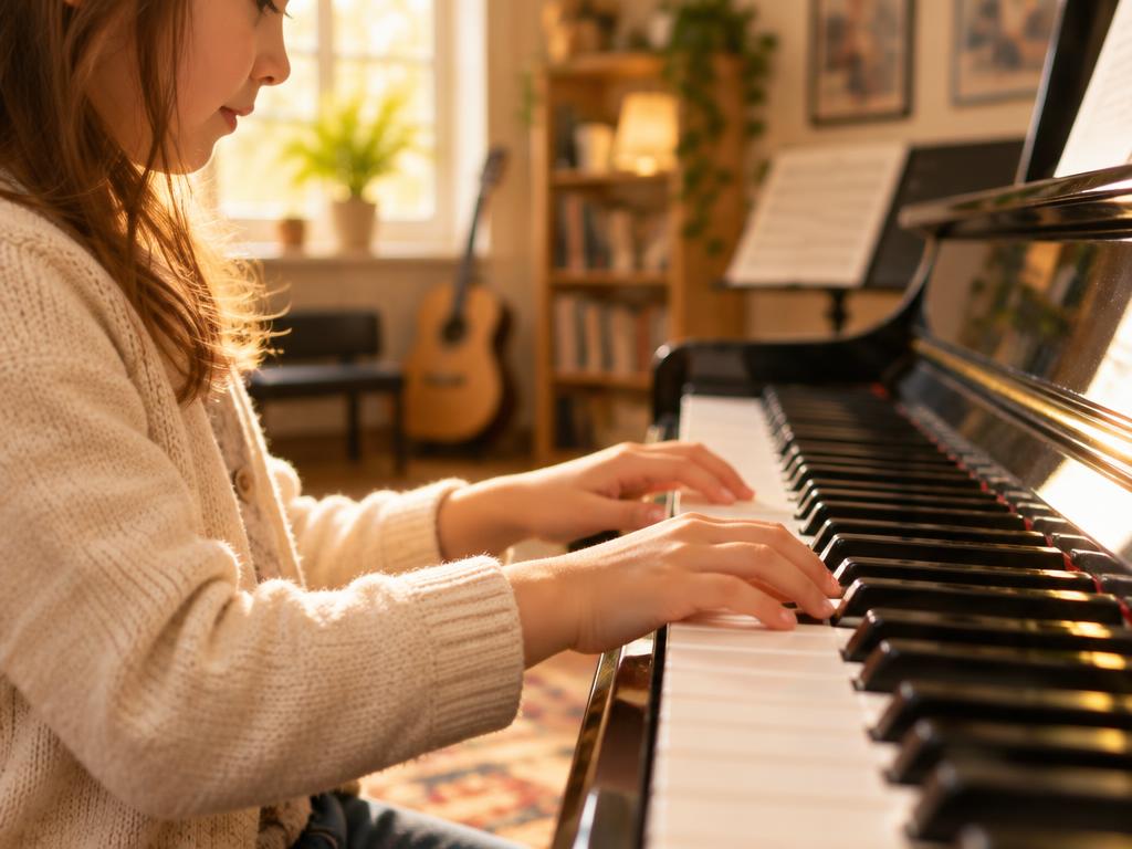 Elev som spelar piano i musikskolan
